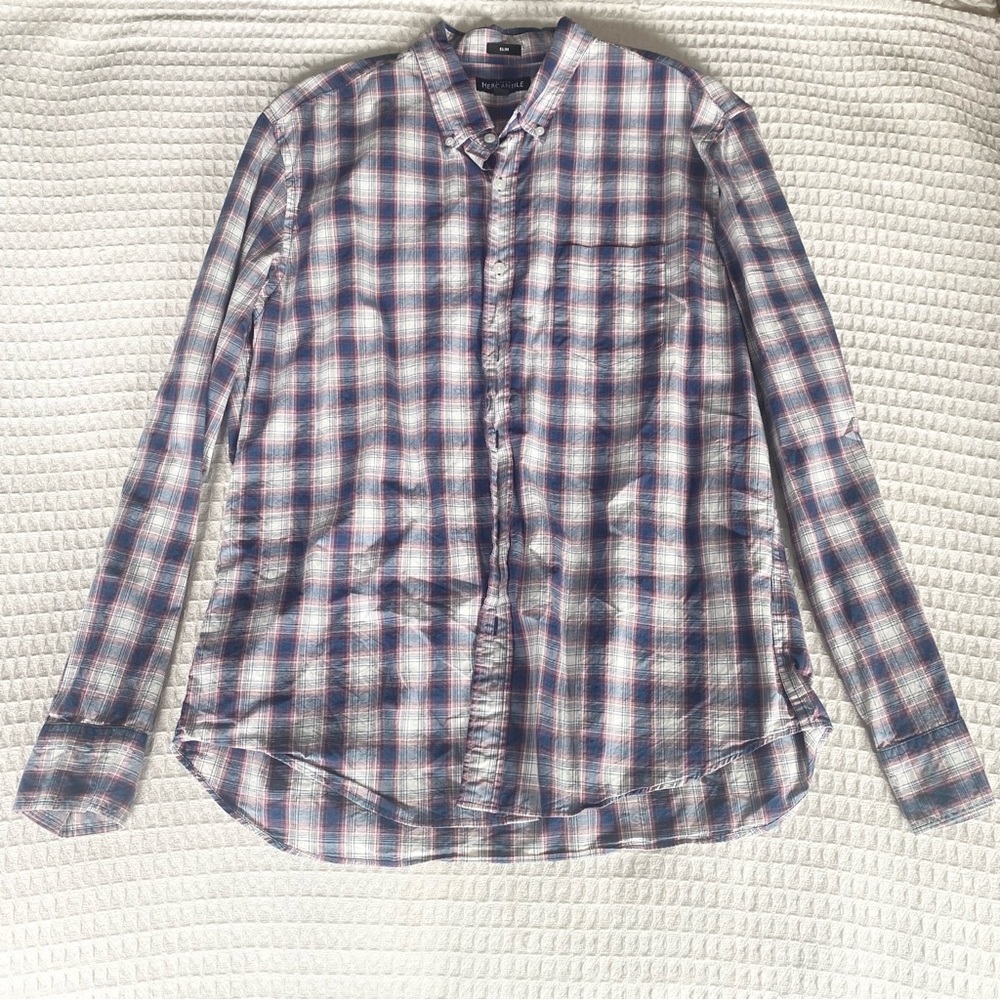 J. Crew factory Blue and White slim flex Button Down Shirt size XL